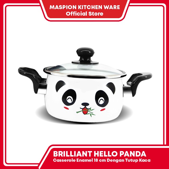 MASPION Panci Stock Pot Briliant Panda 22 cm - Panci Enamel + Tutup Kaca