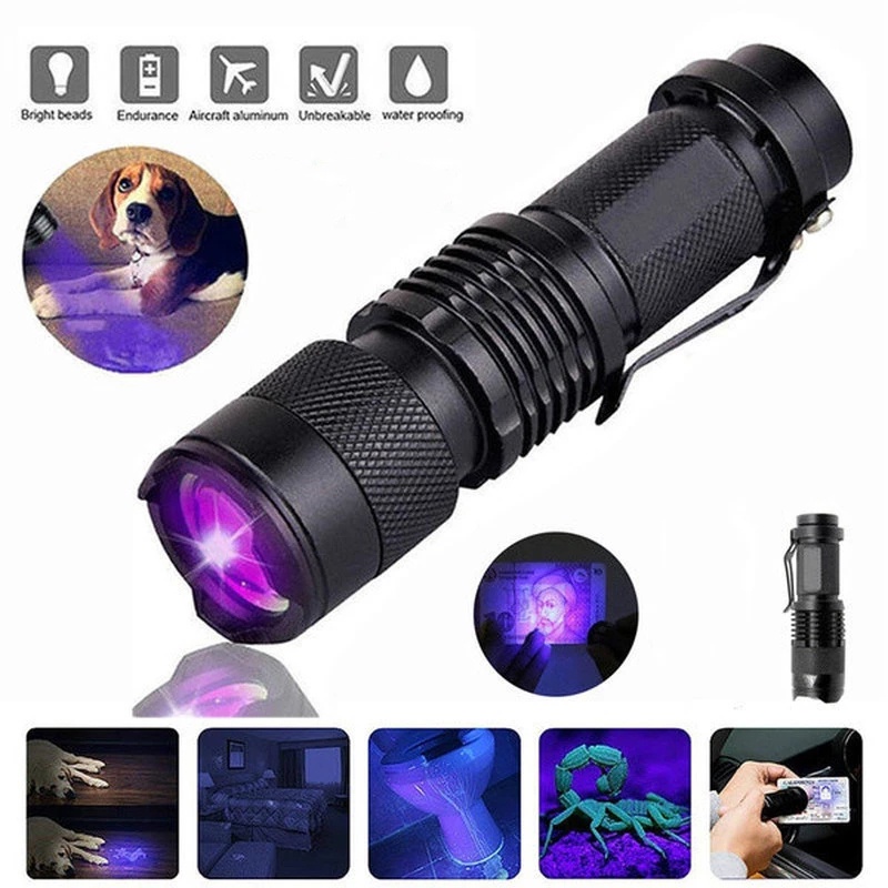 Senter UV LED Mini Dengan Fungsi Zoom Untuk Outdoor