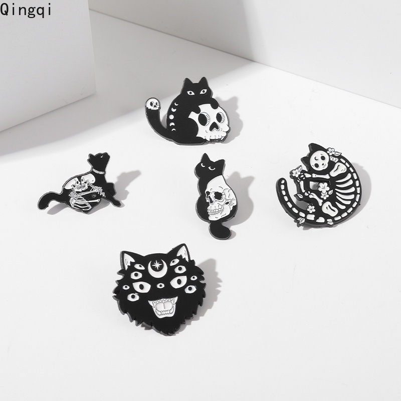 Bros Pin Enamel Desain Kartun Kucing Hitam Gaya Punk Untuk Anak