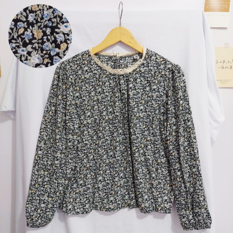 【BISA COD】Chiffon Lace Floral Blouse wanita Lengan Panjang summer atasan blus import cewek-Motif 19