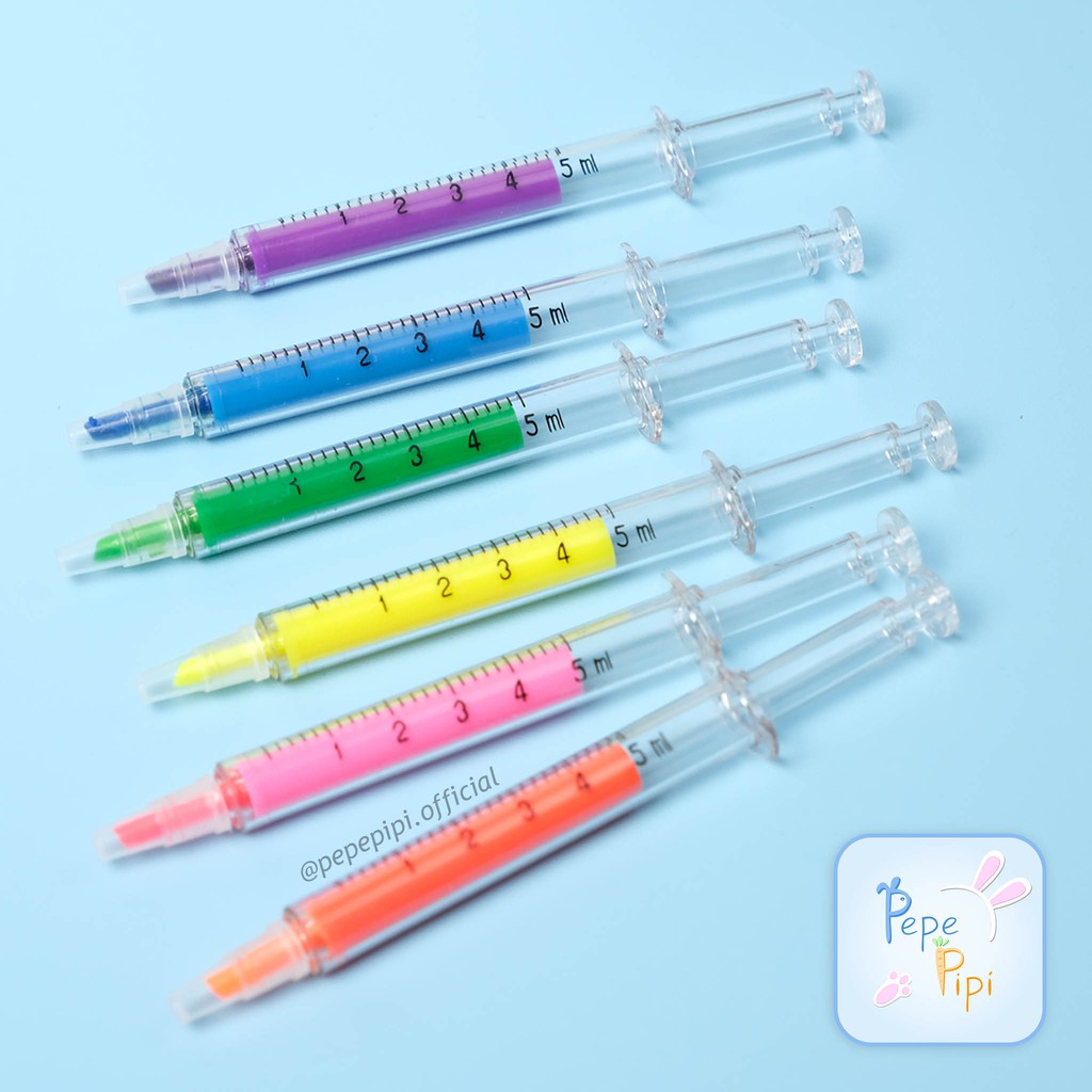 Highlighter Suntikan Textliner Pen Pena Penanda Jarum Suntik