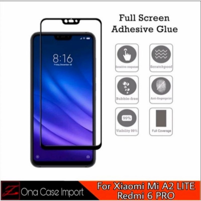 Xiaomi Redmi 6 Pro Mi A2 Lite tempered glass anti gores kaca full lcd