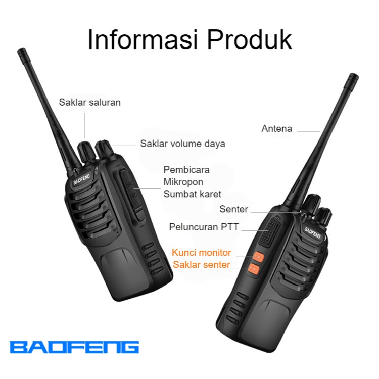 ITS Handy Talky Original BAOFENG BF 888s HT 1Set Sudah Termasuk Headphone Charger Walkie talkies Jarak Jauh 5KM Walkie talkie