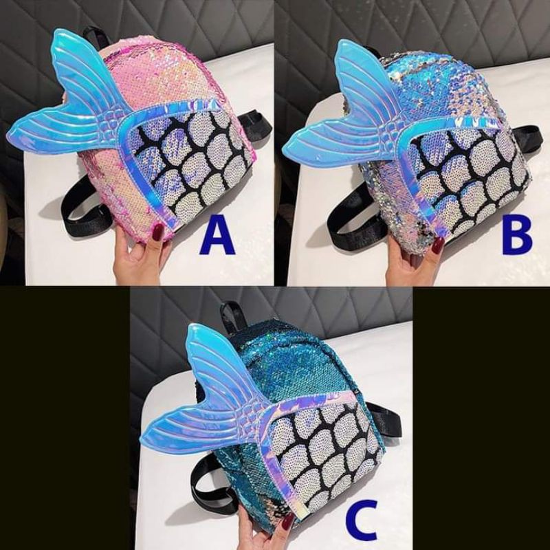 Backpack/ Tas Ransel Anak Cewek HOLOGRAM SEQUIN FISH