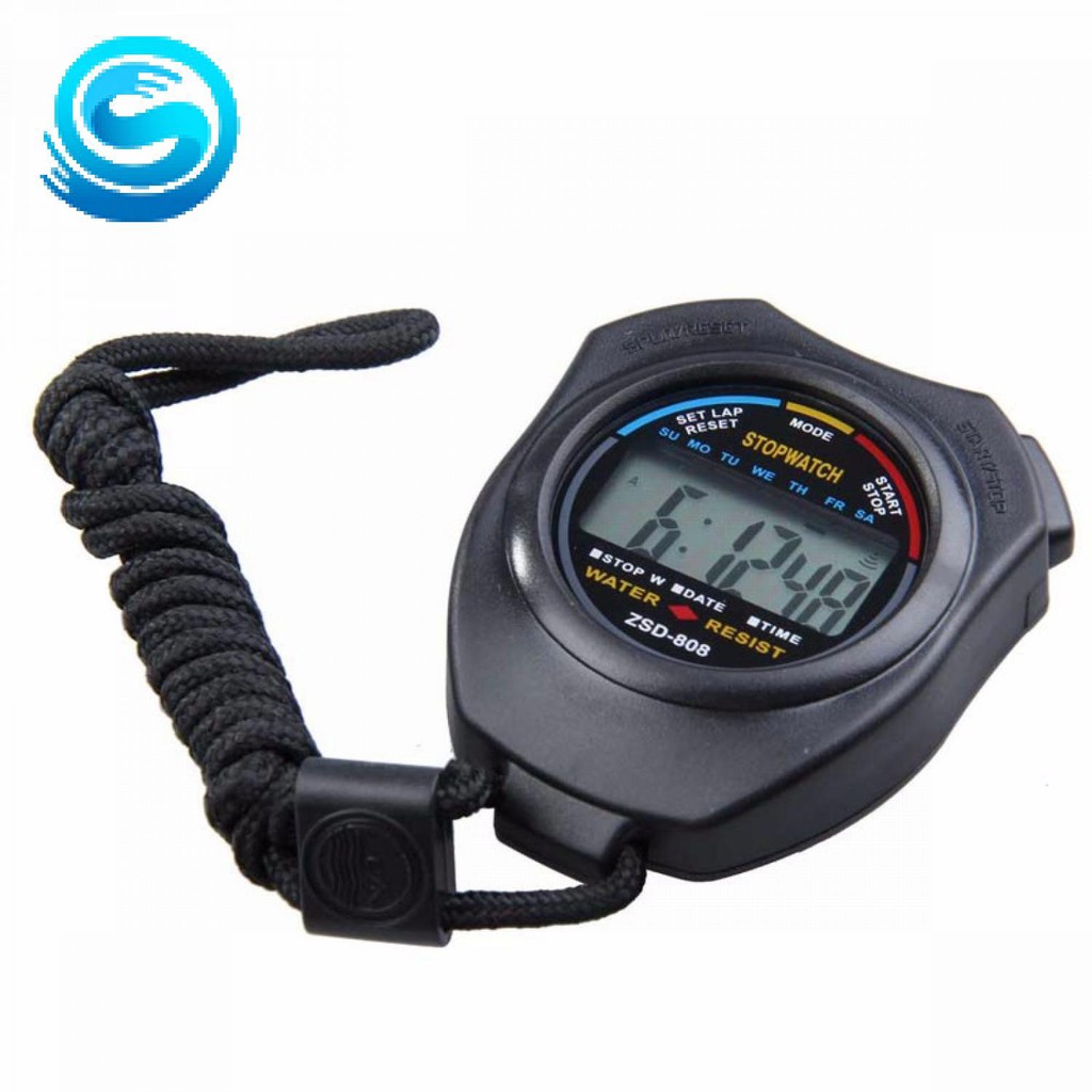 (MAINANKYU) Stopwatch Profesional LCD dengan Strap - ZSD-808 [Hitam]