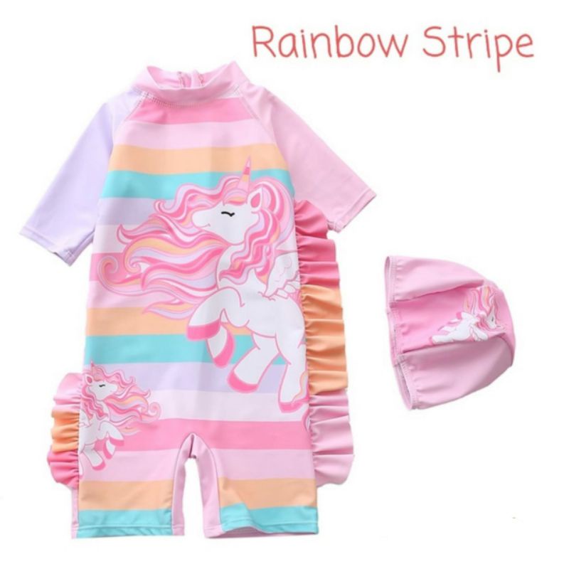 baju renang anak unicorn stripes rainbow/baju renang anak unicorn rainbow/baju renang anak unicorn