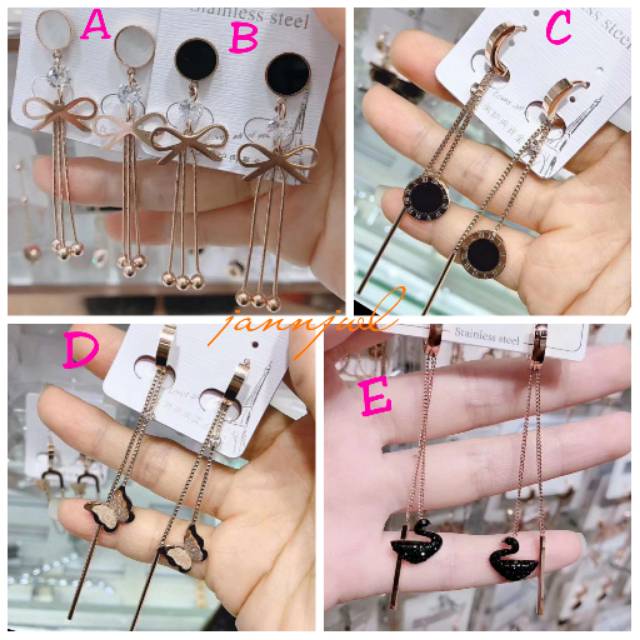 Anting Panjang Titanium Fashion Korea Stylish Anti Karat dan Alergi Butterfly Kupu