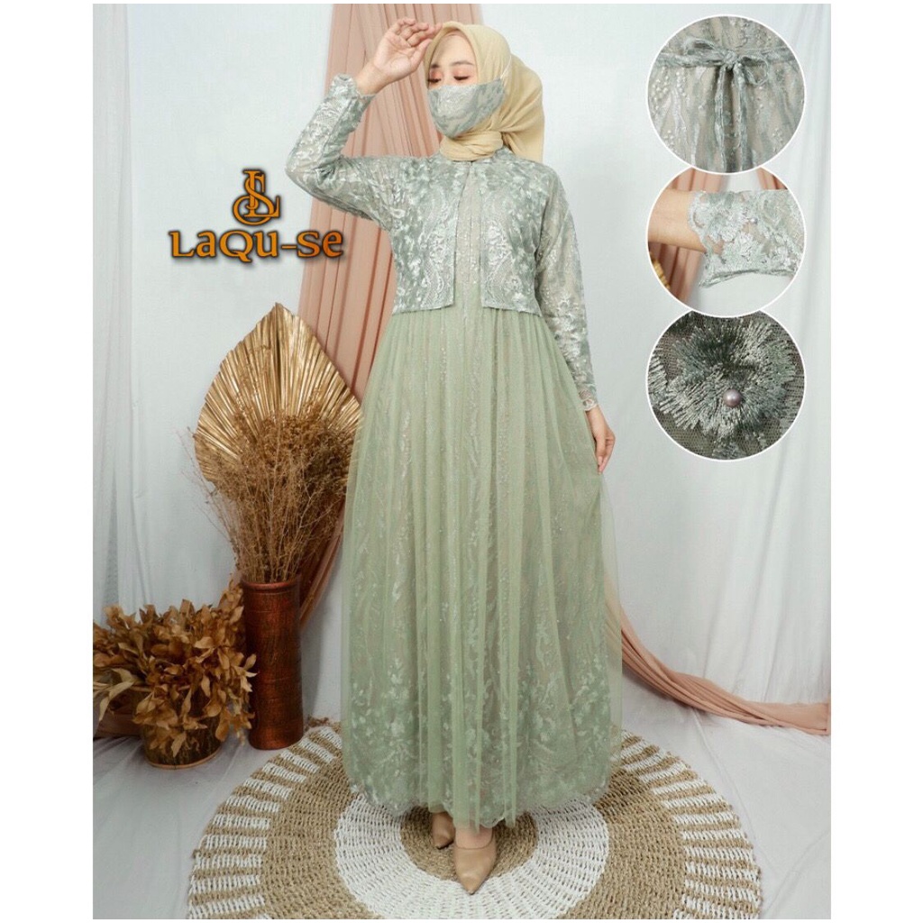 Gamis Dress Rompi Kebaya Bahan Tulle Model Kekinian Kualitas Premium By Laquse_kebaya2