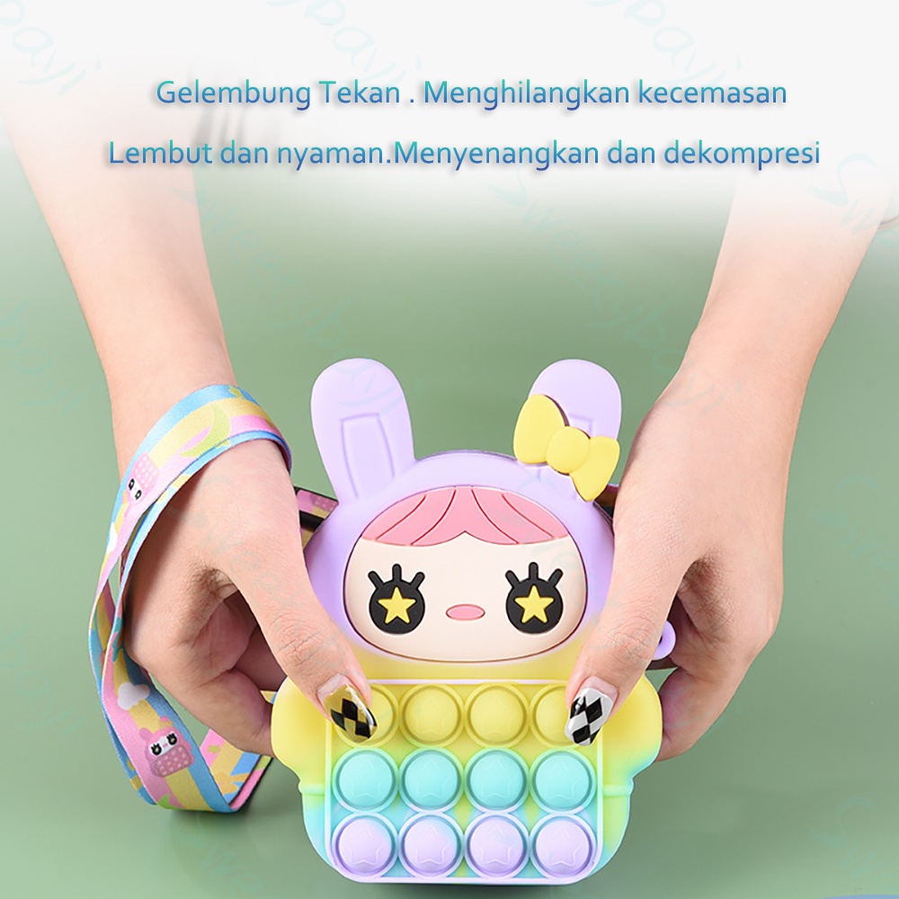 SweetyBayi Tas slempang Pop it anak perempuan mini Sensory karakter anak kelinci Tas pop it anak fashion