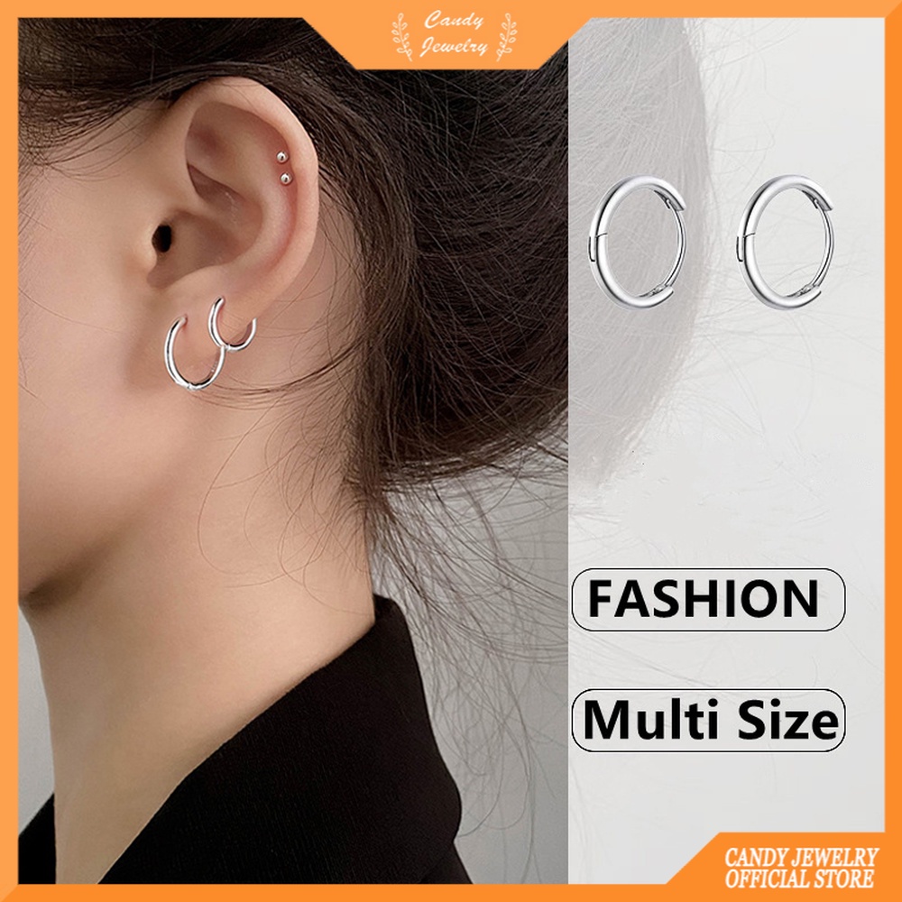 Candy Jewelry 1 Pcs Stainless Steel Hoop Earrings Geometric Circle Fashion Earring for Women 8 10 12 14 16 18 20mm