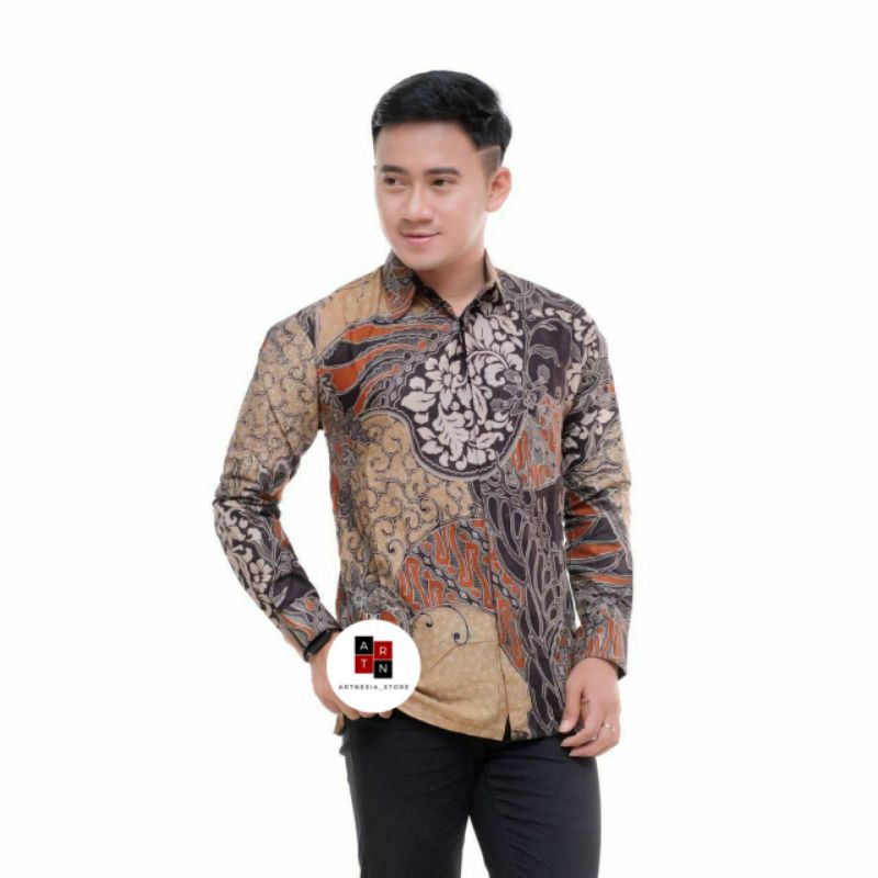 baju kemeja batik pria murah lengan panjang terbaru | seragam batik | kemeja batik tanpa furing  nf