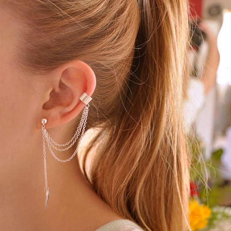 [ Women Punk Long Tassel Dangle Earrings ] [ Girls Personality Leaf Drop Earring ] [ Fashion Ear Clips jewelry ]