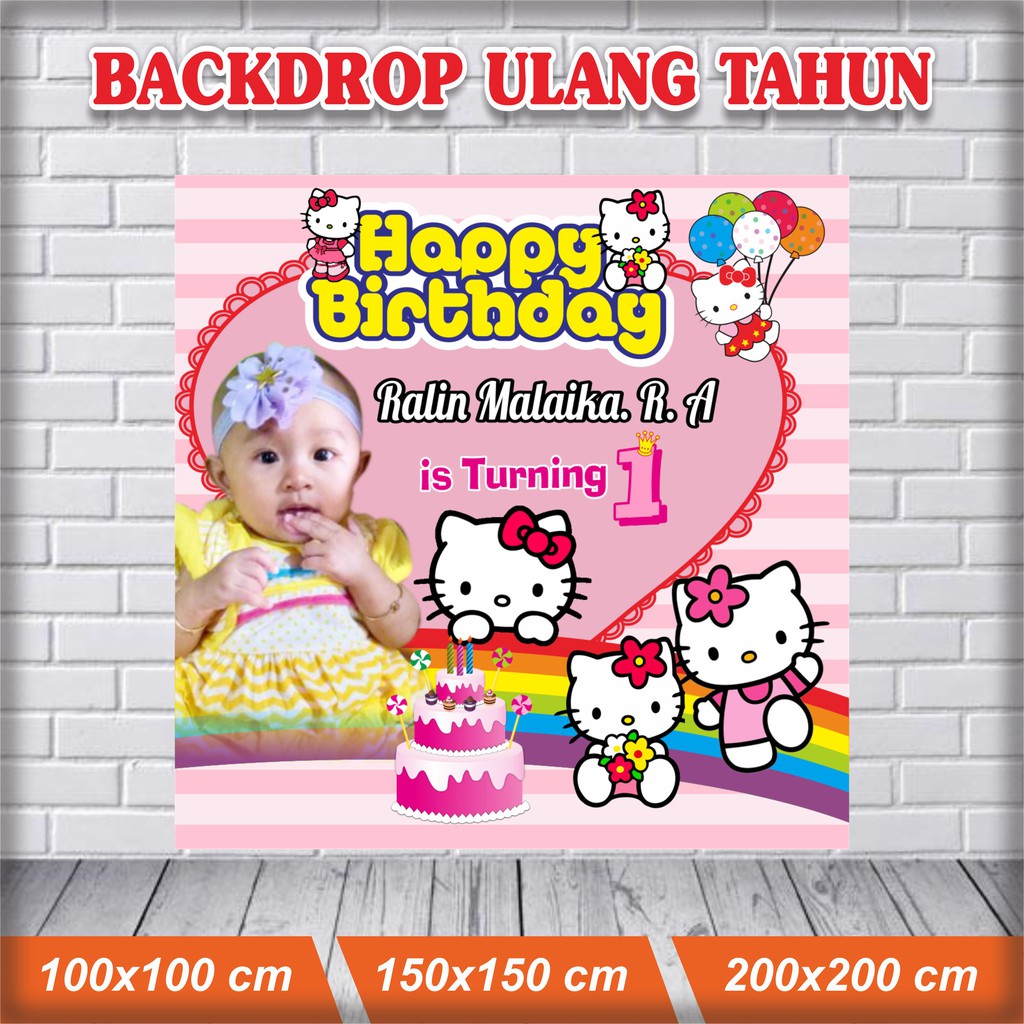 BANNER ULANG TAHUN / BACKDROP ULTAH / SPANDUK ULANG TAHUN ULTAH HELLO KITTY 02