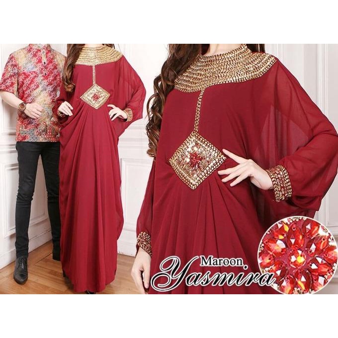 COUPLE BATIK KAFTAN PASANGAN BATIK CHIFFON PAYET EMAS FURING L JUMBO