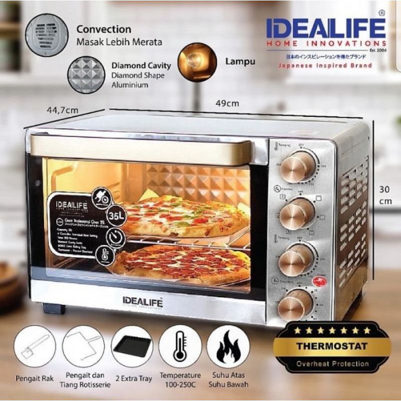 IDEALIFE - Oven – Pemanggang - 35L OVEN LISTRIK ROTISERIE PEMANAS PANGGANGAN