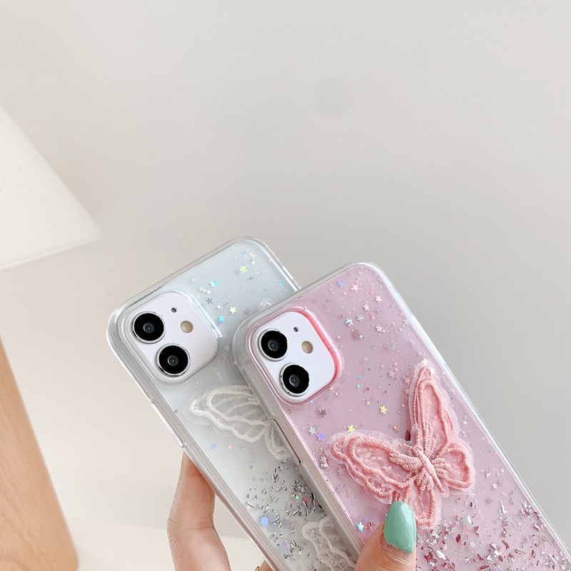 Nice Embroidered Butterfly Silicone Soft Case HP OPPO A95 A74 A36 A96 Realme C20 C21 8 9i Reno 7Z VIVO V20 V21E Xiaomi Redmi Note 10 11 Pro