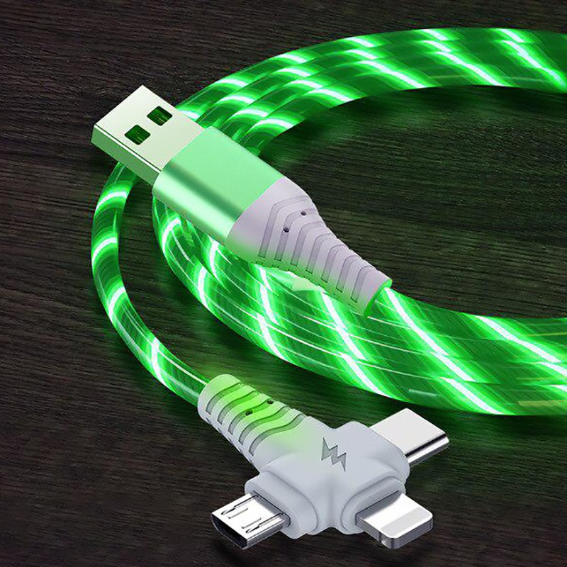 Vaorlo 3 In 1 Kabel Data / Charger Micro USB / Type C / 8 Pin Dengan Lampu LED Luminous