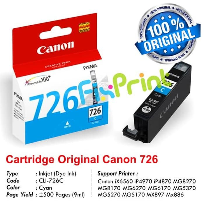 Ink Cartridge Canon CLI-726 CLI726 Cyan- Tinta Cartridge Canon CLI 726 - Biru FPS1244