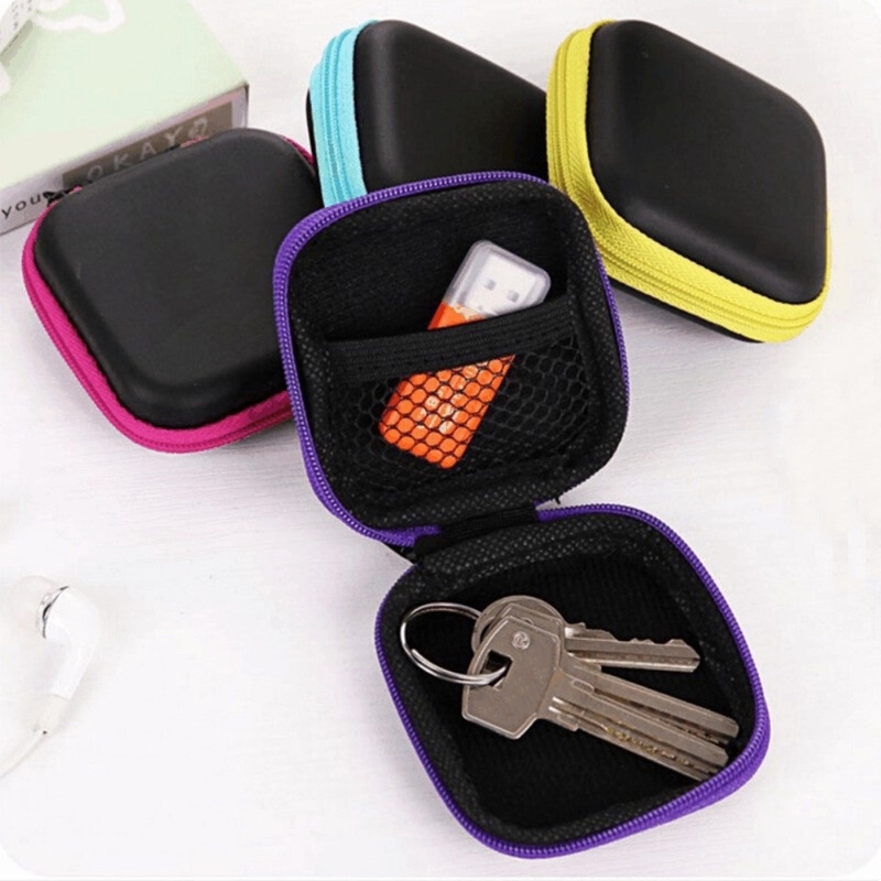 1Pc Hard Mesh Pocket Box,Zipper Earbuds Cover, Earphone Storage Bag Case