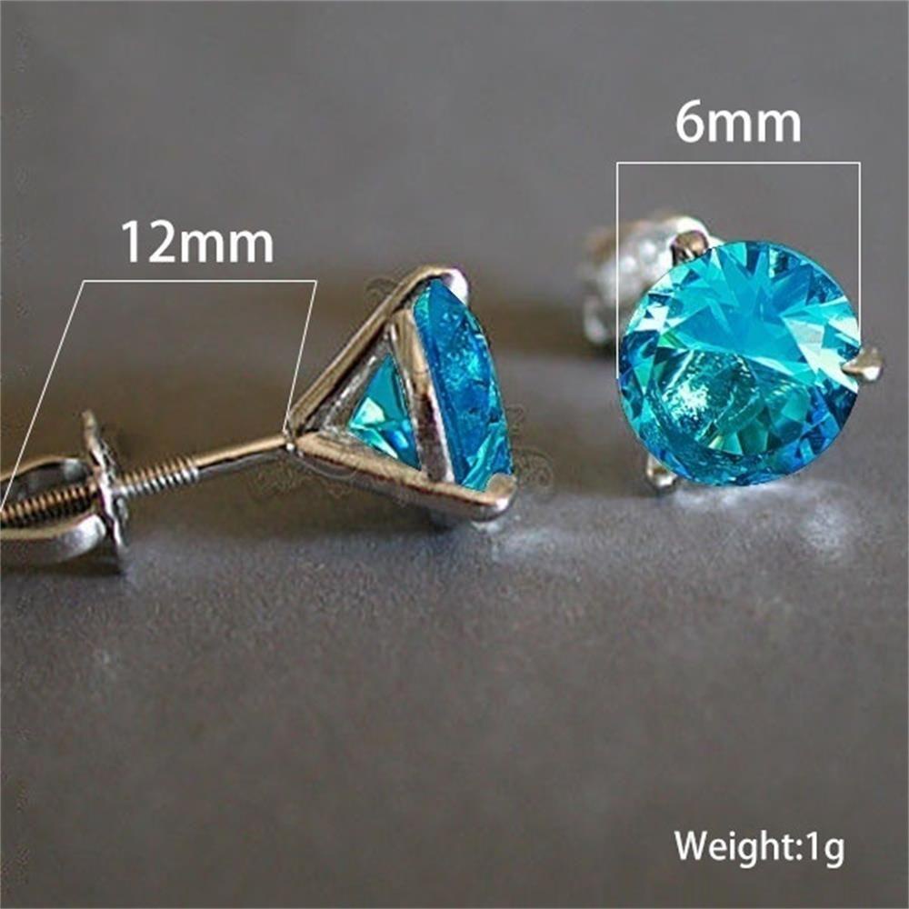 Top Anting Cabang Tiga Anting Wanita Pria Tindik Mengkilap Pertunangan Pernikahan Aqua Biru Multicolor Aquamarine