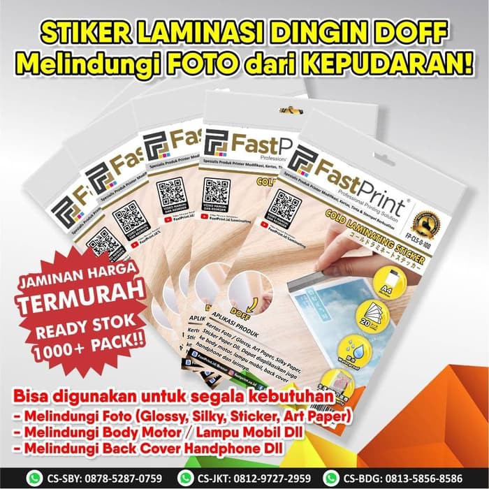 

Jual Fast Print Stiker Laminating Dingin A4 Doff (Ukuran 31,7 x 22 cm) Orisinil