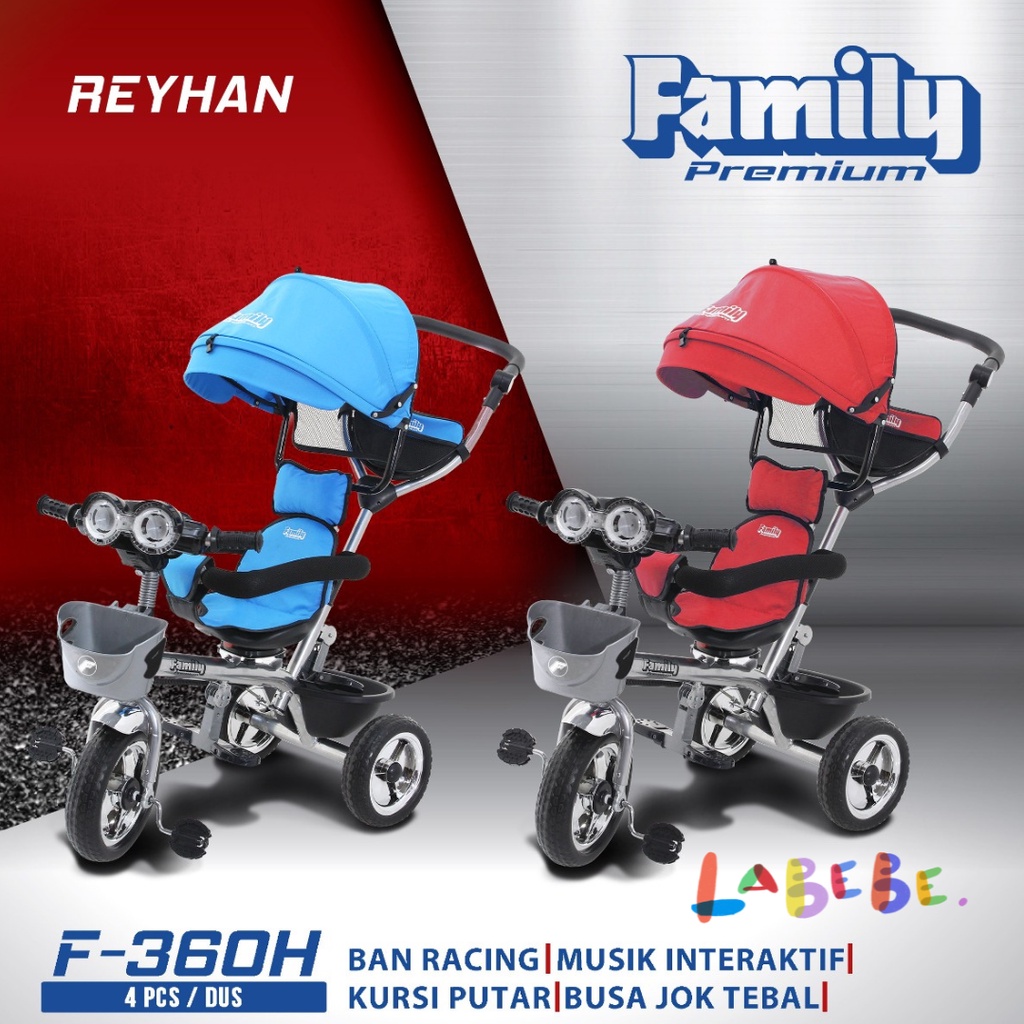 Sepeda Roda Tiga Stroller Tricycle Family Reyhan F-360H F 360H Kursi Putar Musik
