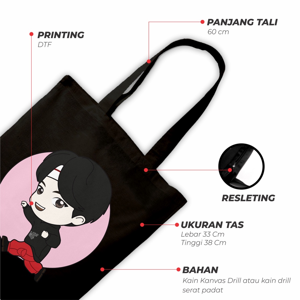 Sevine Totebag Tas Wanita Tote bag Resleting Korean Style DTF Black Series - CH6