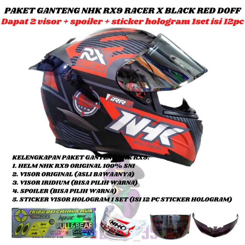 PAKET GANTENG HELM NHK RX9 ALL VARIAN TERMURAH-G.RACER BK DOFF RED