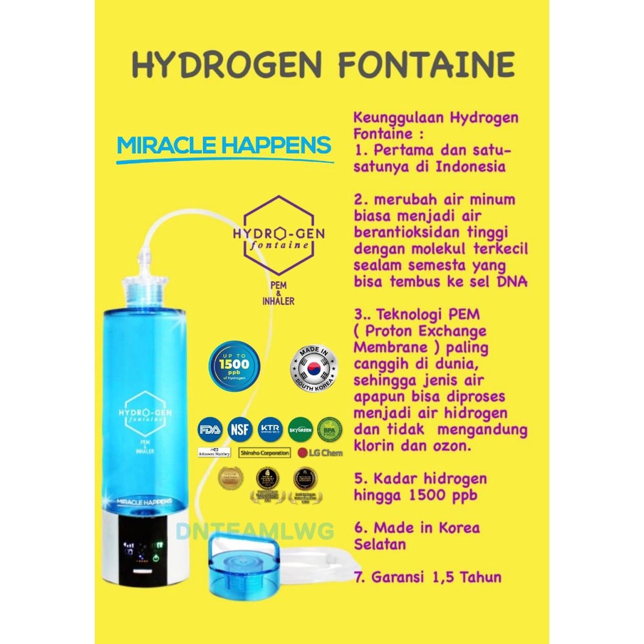 Botol Air Hidrogen Fontaine dan Air Antioksidan / Hydrogen Fontaine 2.1 (PEM &amp; Inhaler) LWG