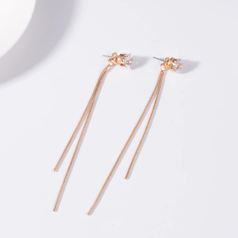 Anting Tusuk Panjang Mutiara Pearl Berlian Imitasi Rumbai Pearl Snake Chain Tassel Earrings Korean