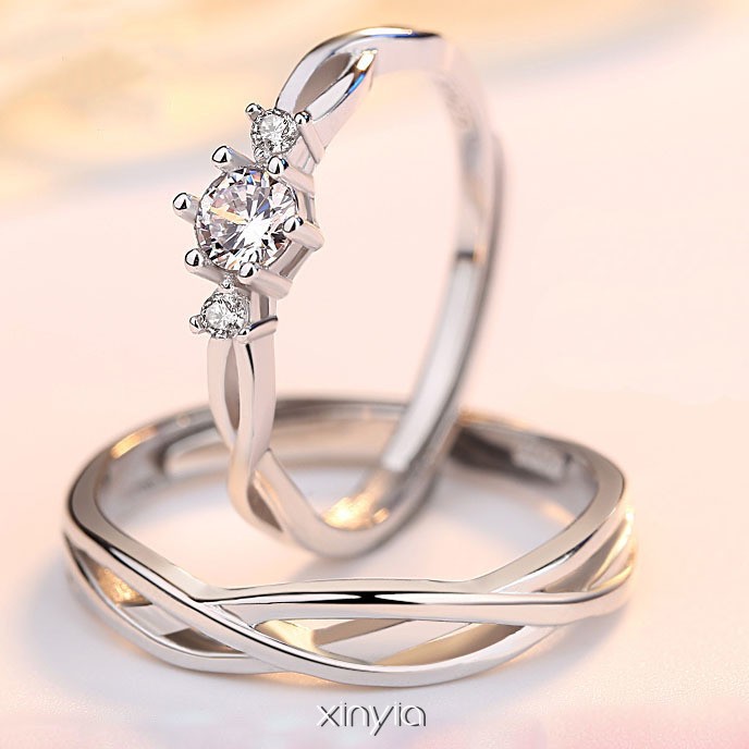 925 Silver Cincin Pasangan Berlian Mode Wanita Perhiasan Cincin Couple Rings