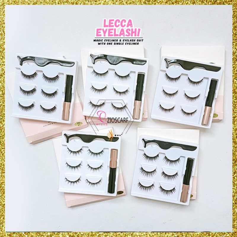 BULU MATA PALSU NATURAL MAGNET EYELASH EXTENSION 3D PAKETAN SET TEBAL 3 PASANG PREMIUM MEREK LECCA