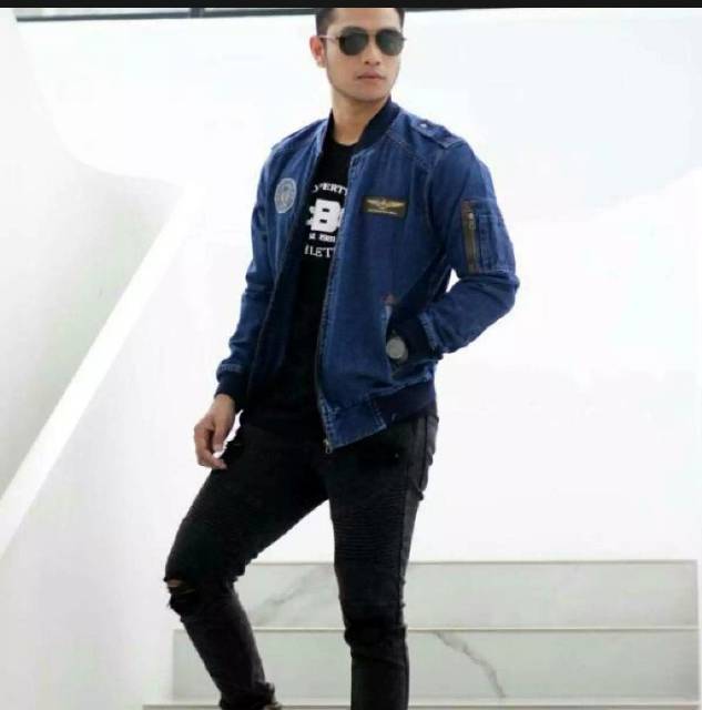 Jaket Jeans Bomber Kapten 01 Terbaru Jaket jeans Distro Jaket Pria Terbaru Jaket denim