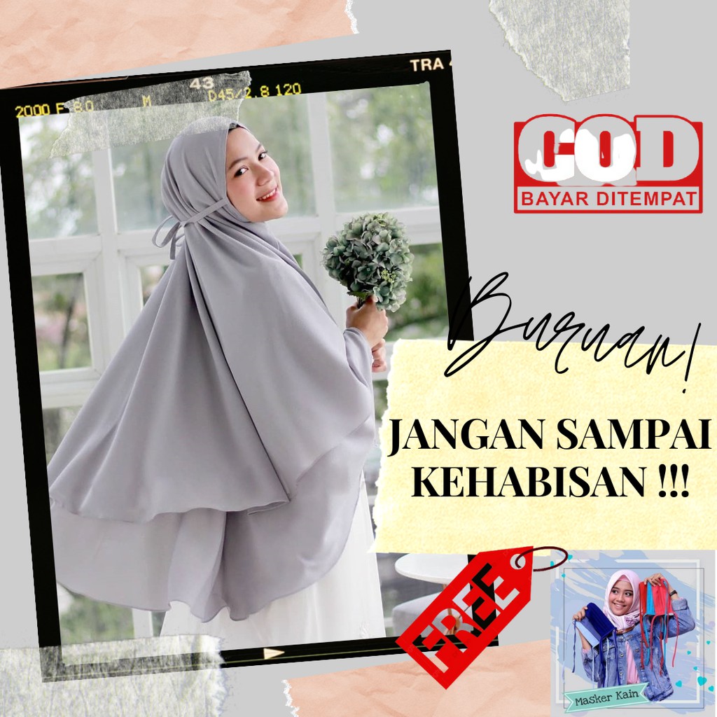 Hijab Jilbab Khimar Ceruti Premium Kayla 2 Layer / Khimar Instant Syar'i Syari Instan Jumbo