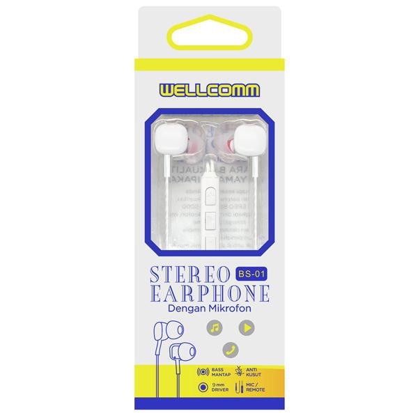 Headset Handsfree Earphone Stereo Wellcomm BS-01 Original Product