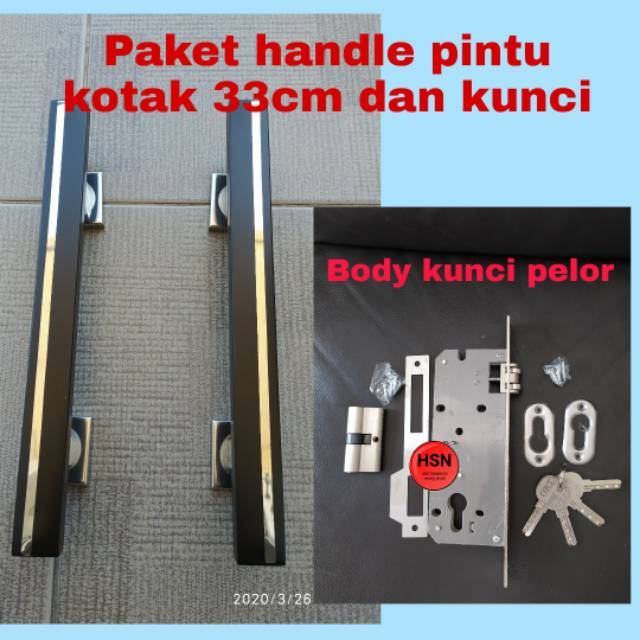 PAKET HANDLE PINTU 33CM DAN KUNCI - GAGANG PINTU RUMAH - PULL HANDLE DEKORASI RUMAH