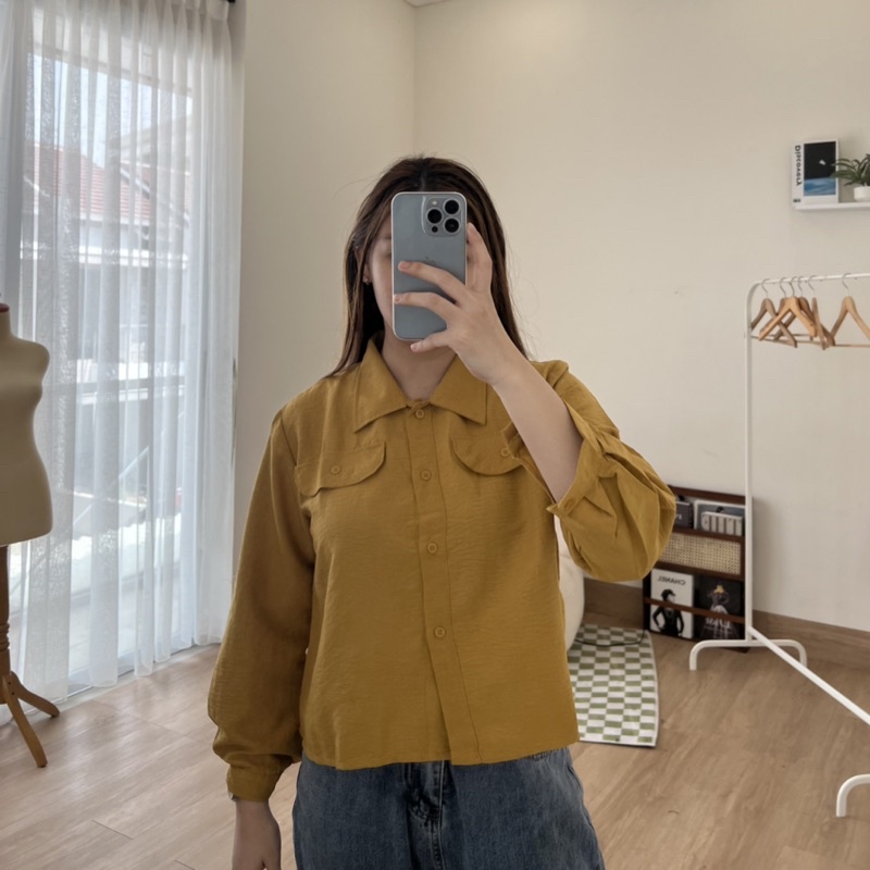 Linen Pocket Shirt / Atasan Kemeja Kantoran Wanita