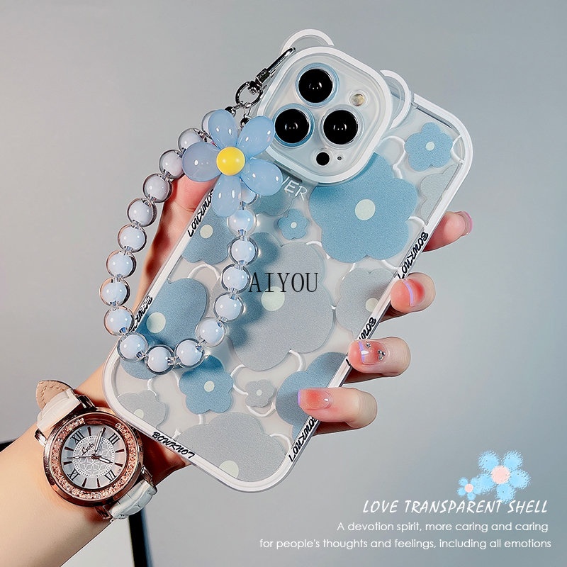 Soft case Pelindung Transparan Motif Bunga Dengan Rantai Untuk iPhone 14 Pro MAX 11 12 13 Pro MAX X XR XS MAX 12Pro