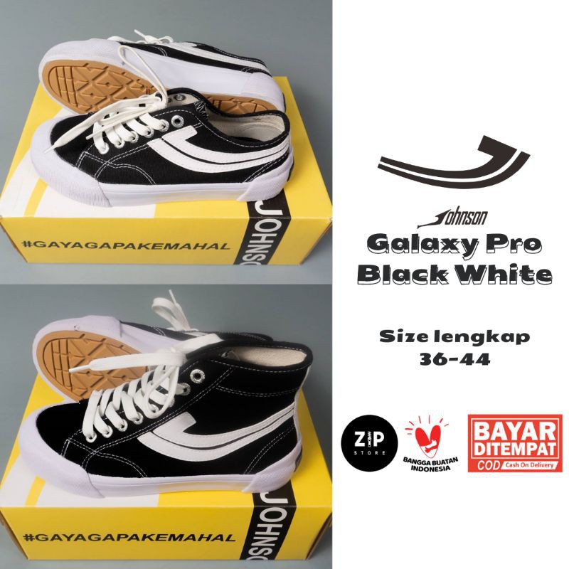 SEPATU JOHNSON GALAXY PRO BLACK WHITE LOW HIGH SNEAKER JOHNSON ORIGINAL HITAM PUTIH CANVAS SHOES