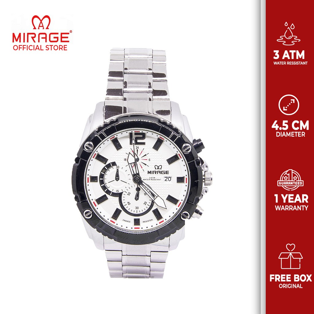Mirage Jam Tanagan Mirage Original Jam Tangan Sports Accessoris Pria Stainless Steel Silver 8714 M T