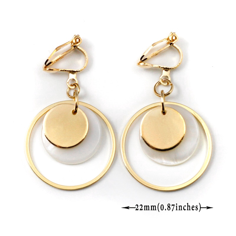 Metal Shell Round Anting Klip Anting Jepit Non Pierced Klip Telinga Geometric Earrings CE153-1