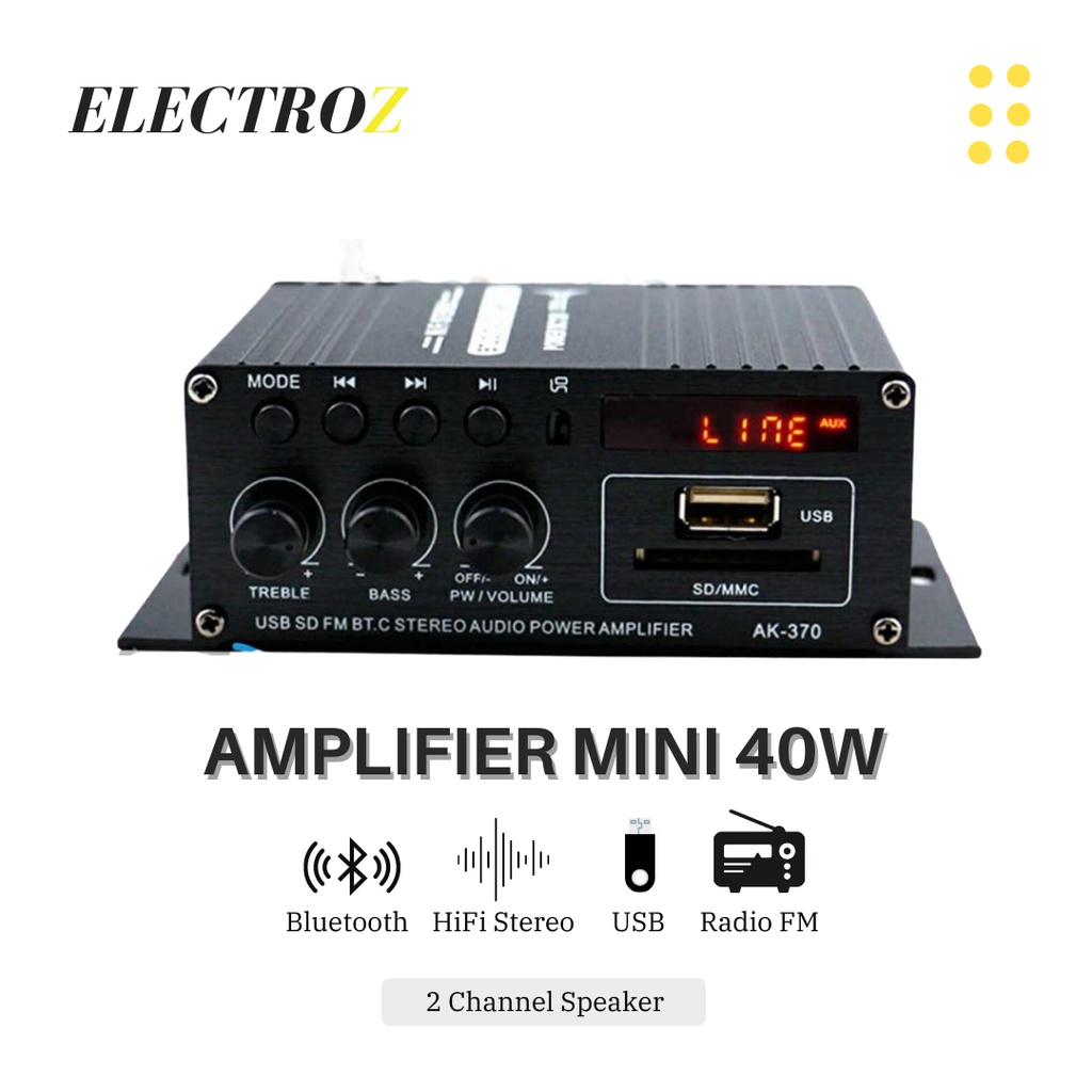 Amplifier Audio Power 40W Bluetooth HiFi USB Radio FM DC 12V