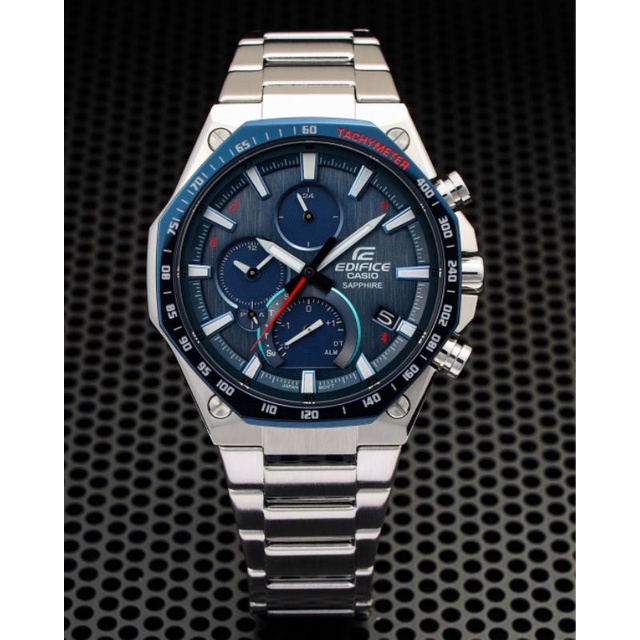Jam Tangan Pria Merk Casio Edifice Type EQB-1100 Silver Blue Original Bm Free Box Set