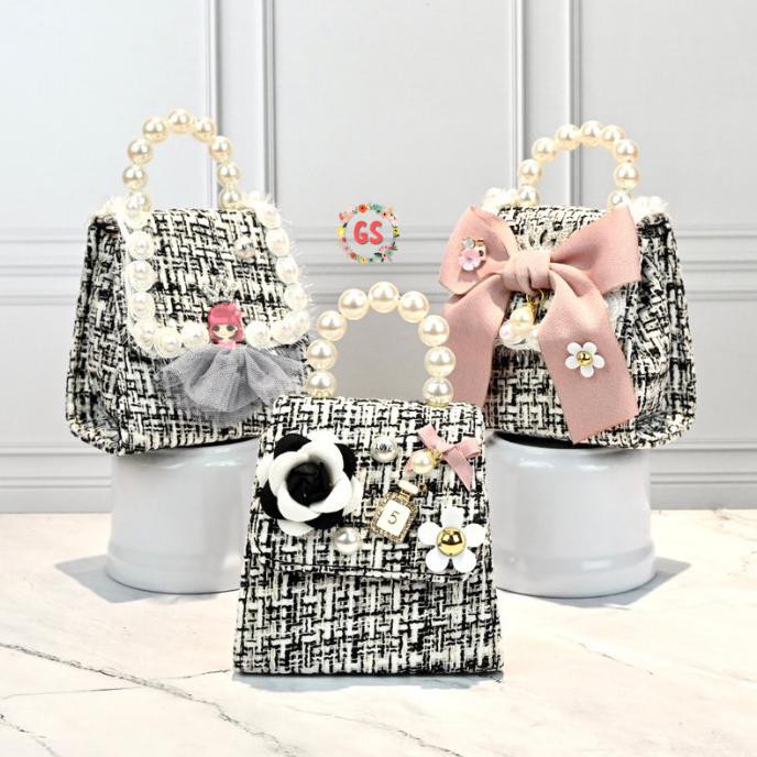 Tas anak perempuan Tas selempang anak Slingbag Tas Pesta Handbag-Hitam - Flower