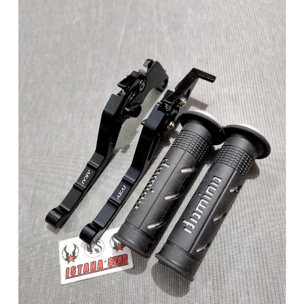 Handle Rem Kopling Variasi Tiger , sonic , CB150 , CBR ,CBR 150R , Verza , GL pro + Grip domino sisik/hitam