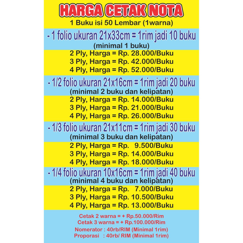 

Cetak Nota 1 rim 2 Ply / Rangkap ( Custom NCR INVOICE BON ) 2ply 1rim
