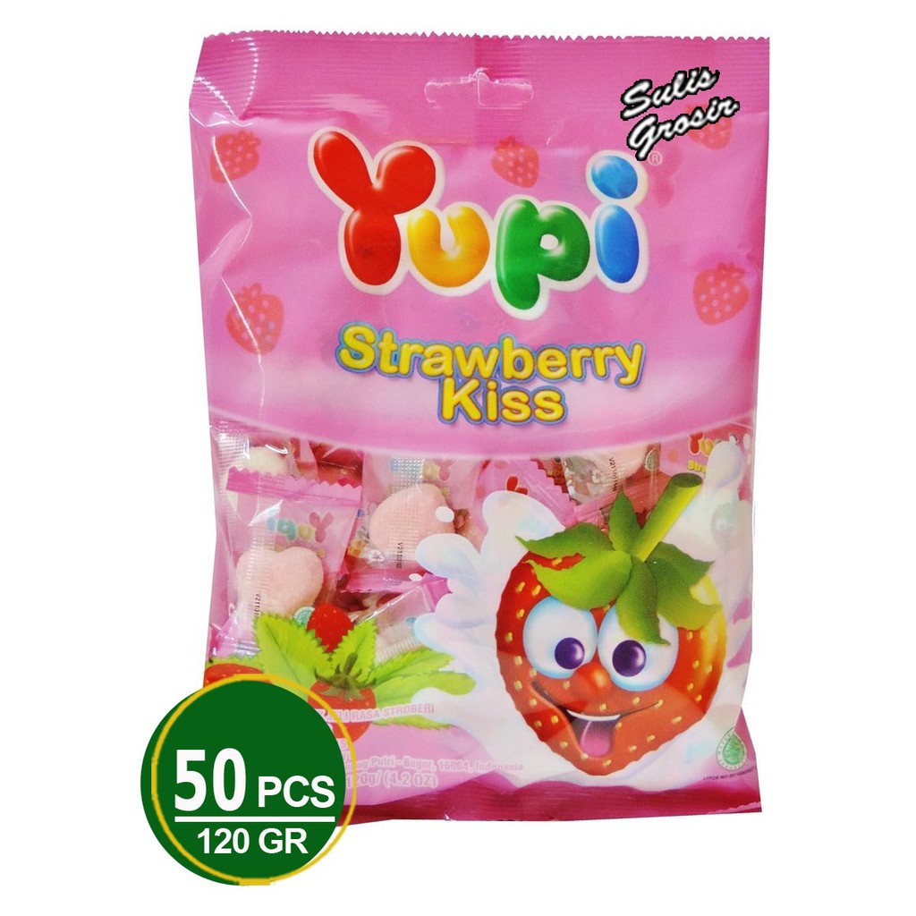 

Permen Yupi Strawberry Kiss Kemasan Bag Isi 50 pcs Netto 120 gr