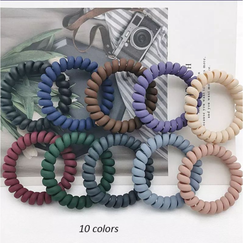 [ COD ] Ikat Rambut Spiral Fashion Korea / Kunciran Rambut Kabel / Tali Rambut Elastis-Doff Gelap Premium