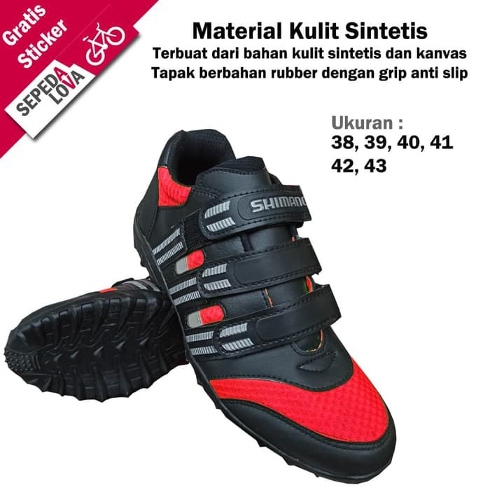 Sepatu Sepeda Shimano MTB XC Road Bike Kulit Sintetis Merah