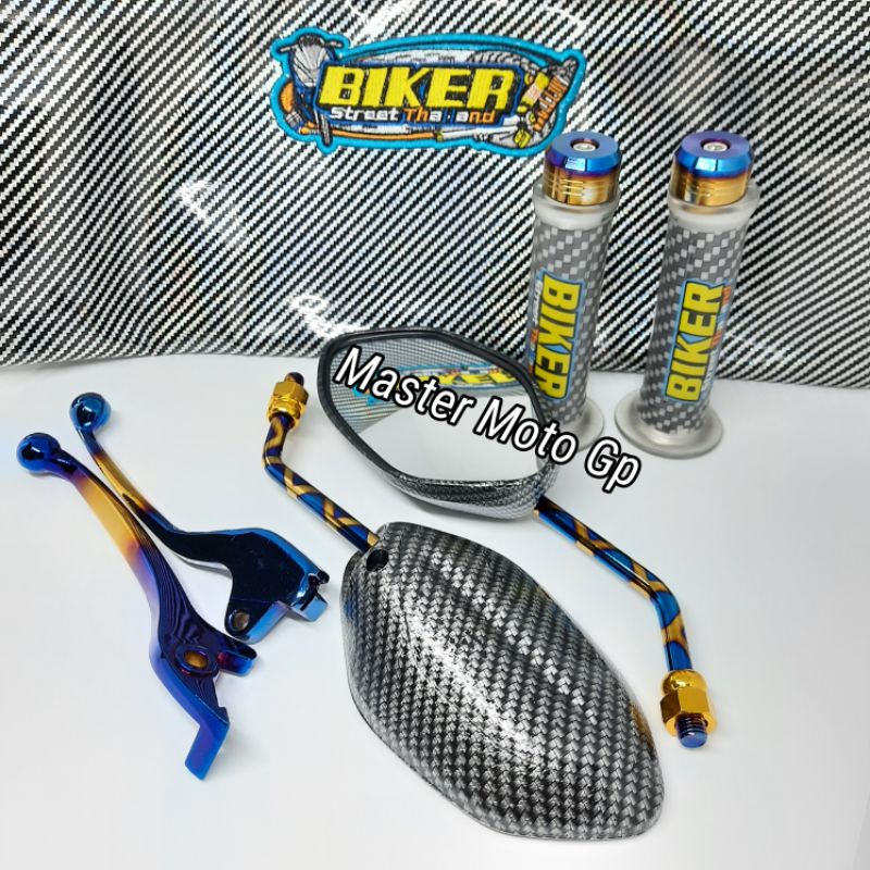 Paket  karbon Twotone vario110 - Beat - Scoopy karbu Spion Standar Beat xblue kulit jok handle grip